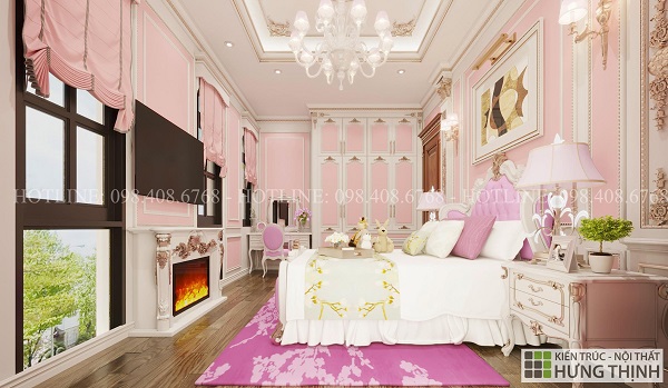 Sử dụng màu hồng hoặc tím cho không gian phòng ngủ