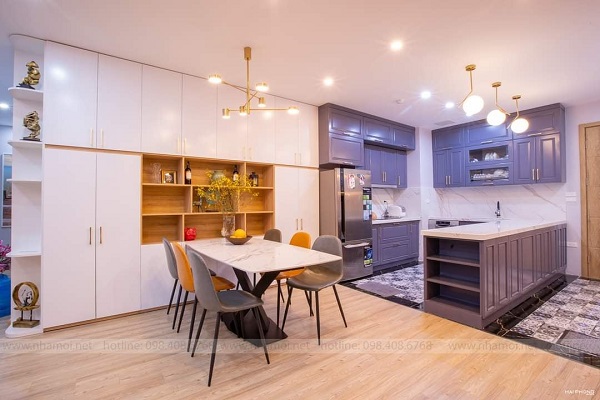 Thiết kế phòng bếp thông với phòng khách tạo không gian thoáng đãng