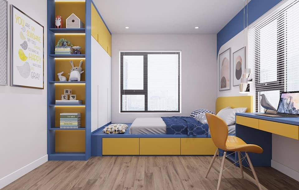 Phòng ngủ 2 dành cho bé với tone màu xanh dương chủ đạo