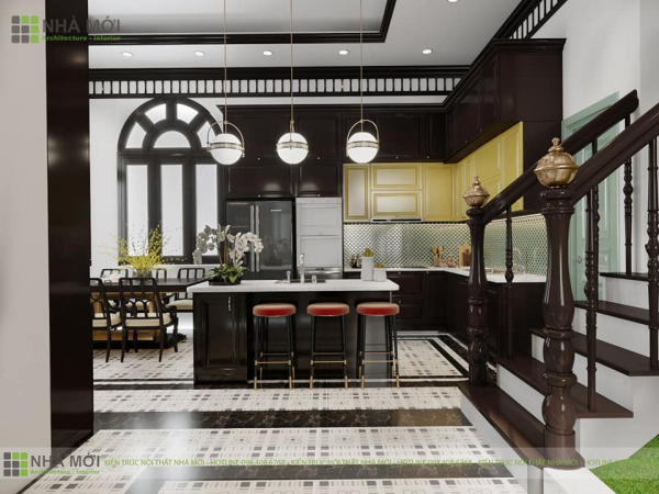 Phòng bếp biệt thự độc đáo với phong cách Á Đông